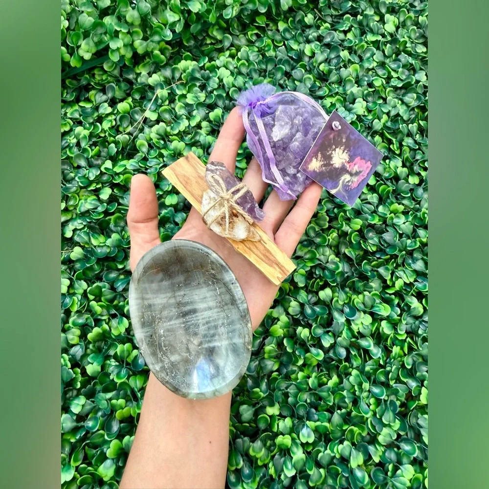 Labradorite Bowl Gift Set with Palo Santo, Amethyst & Citrine